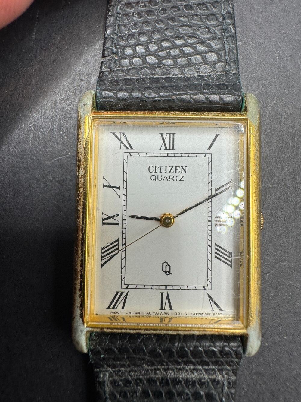 Citizen CQ 4031-893743 Quartz Analog Ladies Watch Gold Tone Black Leather Band